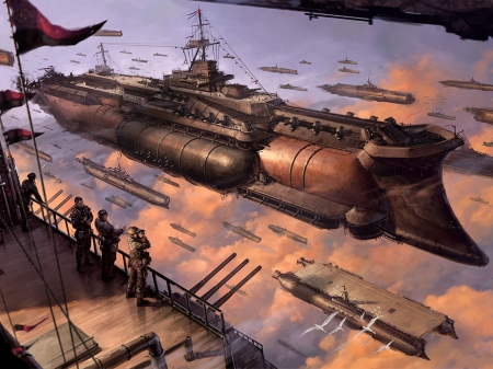 Air Warships - steampunk, art, people, weapons