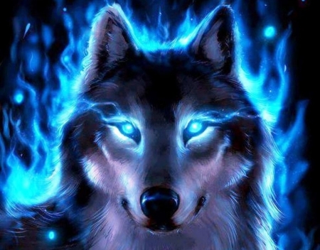 Fantasy wolf - wolf, magical, lup, luminos, blue, fantasy