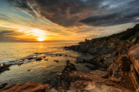 Coastal Sunset - nature, sky, beach, sunset, coast