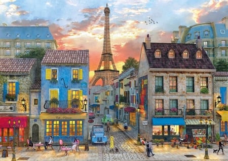 Rues de Paris - dominic davison, pictura, rues de paris, painting, france, art, eiffel tower