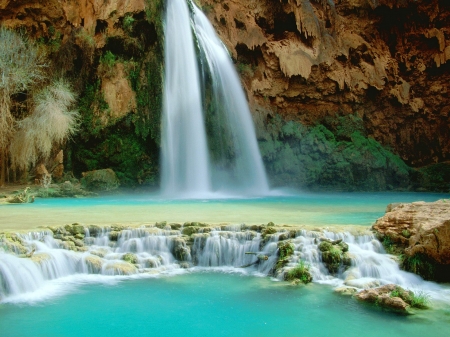 Havasu Falls - aqua, water, nature, Havasu, falls, beauty, rocks