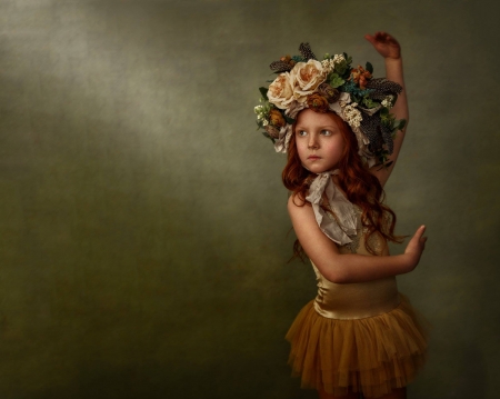 Little Girl  - flowers, girl, pose, redhead