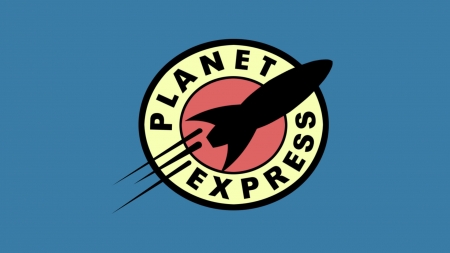 Futurama - Planet Express - logo, tv series, typography, futurama, blue background