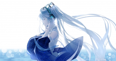 Hatsune Miku - manga, vocaloid, anime, white, blue, girl, hatsune miku, tagme