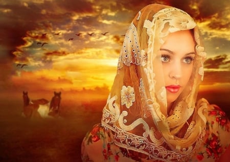 Girl with Veil - woman, veil, female, girl, jessica truscott, lovely, fantasy, veiled, face, art, pretty, beautiful, digital