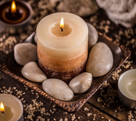 Spa treatment - relaxing, candle, spa, stones