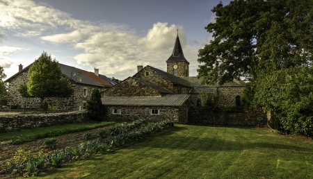 Lawn Near Houses,France - nature, sky, lawn, houses, trees, france