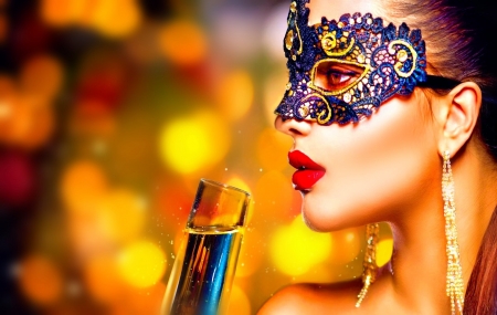 Beauty - bokeh, yellow, mask, woman, model, girl, anna subbotina, glass