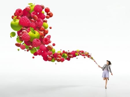 :) - red, creative, fantasy, fruit, girl, green