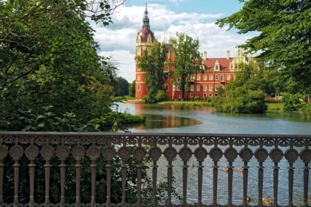 Bad Muskau, Germany - river, trees, nature, castle, bridge