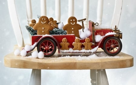 gingerbread family - gingerbread, car, family, chair