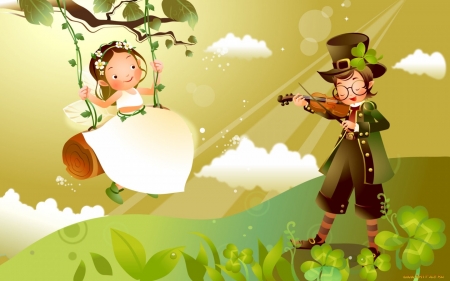 Music - violin, swing, music, girl, vector, boy