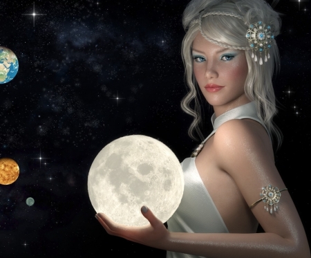 Perfect moon - rendering, girl, frumusete, fantasy, perfect moon, fabiana kofman, hand, luminos, luna, blonde