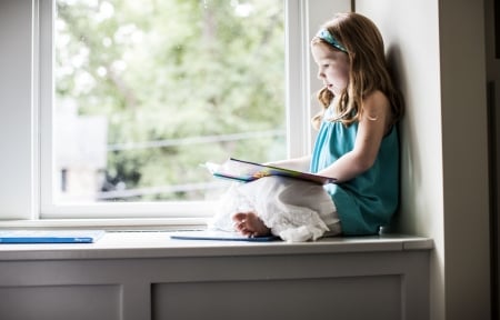 Little girl - dainty, pretty, book, window, pink, pure, child, fair, face, nice, bonny, kid, childhood, beauty, baby, Hair, Belle, comely, white, cute, wallpaper, people, blonde, sit, read, DesktopNexus, sightly, beautiful, photography, girl, lovely, sweet, little, adorable, feet