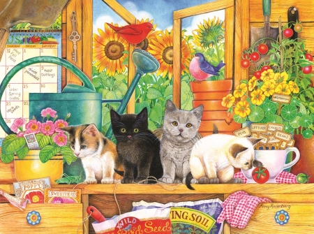 Potting  Shed - pots, shed, flower, kitten, potting