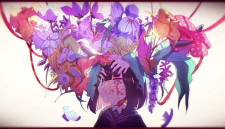 :) - flower, pink, hand, anime, girl, manga