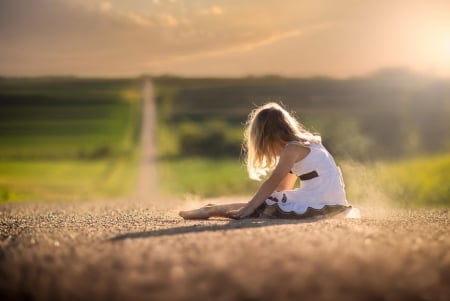 Little girl - princess, people, hair, sunset, belle, sightly, white, face, childhood, fair, little, bonny, adorable, wallpaper, child, beautiful, pink, sweet, feet, nice, beauty, sky, street, photography, leg, pretty, baby, green, tree, cute, sit, kid, fields, girl, dainty, lovely, pure, comely, desktopnexus, blonde