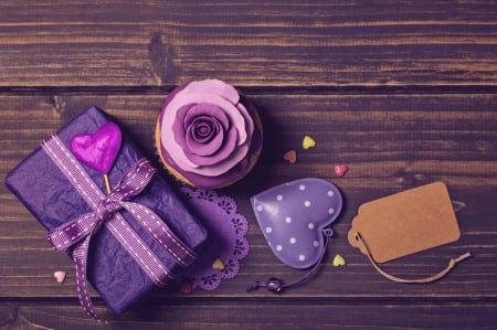 Happy Valentine's Day! - wood, purple, gift, heart, card, valentine, rose, flower