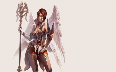 Archangel Uriel - game, angelman, archangel uriel, feather, pink, yu cheng hong, fantasy, white, wings, luminos