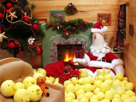 CHRISTMAS CHICK - christmas, santa, chicken, holiday, fire, deco, tree