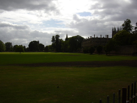 Christ Church College - clouds, house, college, tress, school, landscape, beauty, grass, tree, england, nature, cloud, field, country, sky, building