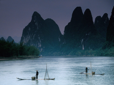 A quiet day of fishing in China - fishermen, china, river