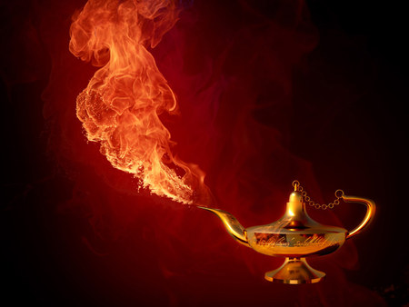 fiery magic lamp - lamp, fire