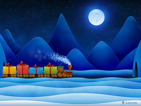 christmas train - 3d, abstract, blue