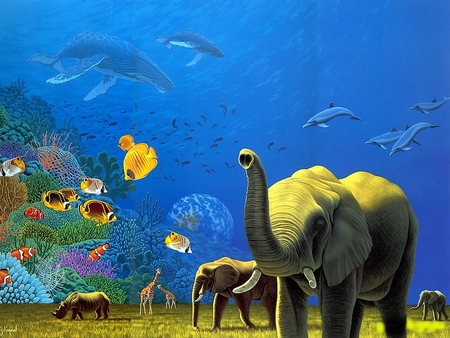 MARINE WILD LIFE - marine, painting, art, life, wild, animal, fantasy