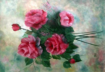 Pink Elegance - art, boquet, roses, pink, flowers