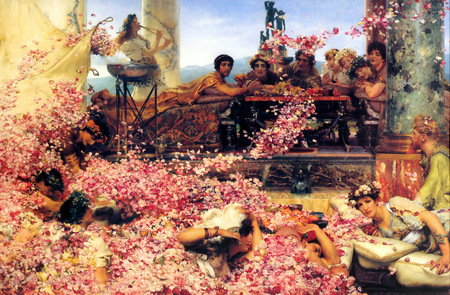 The Roses Of Heliogabalus - roses, people, painting, rose petals, art, pink