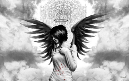 Angel - black and white, fantasy, graphics, angels