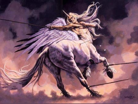 Fighting for freedom - wings, centaur, pegasus, unicorn, horse