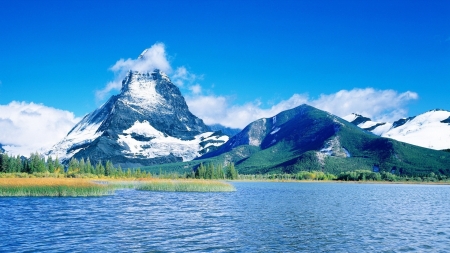 Snow on the Top of the Mountain - nature, sky, mountain, snow, blue, water