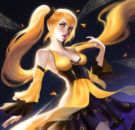 Fairy - fu sang, fantasy, yellow, girl, fairy, art, luminos