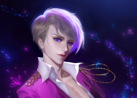 Viktor - fantasy, blue, man, art, pink, luminos, fi sang, viktor nikiforov