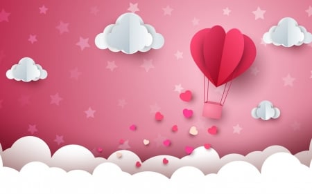 Happy Valentine's Day! - heart, air balloon, creative, pink, fantasy, white, valentine, cloud, texture, paper