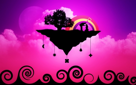 Heart Land - woman, love, rainbow, day, valentine, hearts, man, tree, land