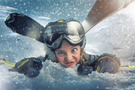 Just an unsuccessful backscratcher - glasses, girl, iarna, winter, child, copil, funny, white, john wilhelm, snow, blue