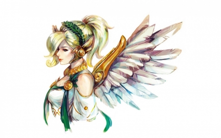 Angel - art, angel, girl, wings, laurel wreath, fantasy, overwatch