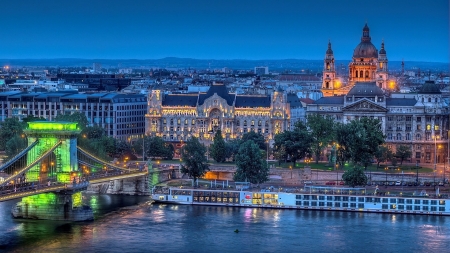 Budapest - lights, photography, evening, beauty, city, cityscape, architecture, bridge