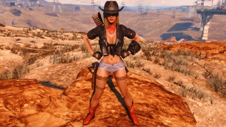 This Is Badlands . . - women, fun, anime, female, boots, hats, digital art, brunettes, western, pistols, cowgirl, NRA