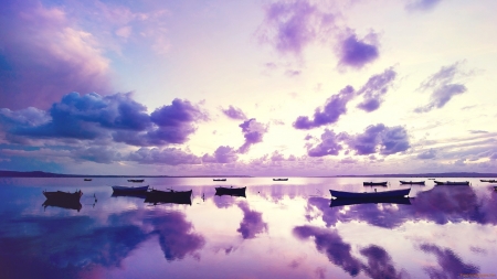 Purple Sunset With Purple Skies - clouds, river, sunset, nature, purple, reflection, sky