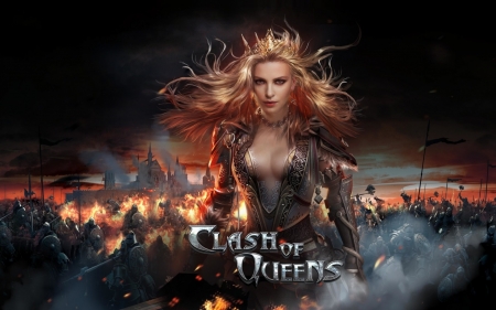 Clash of Queens - redhead, girl, theo du, frumusete, crown, clash of queens, fantasy, game, luminos