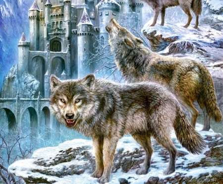 Wolves - castorland, lup, fantasy, animal, winter, wolf, iarna, luminos