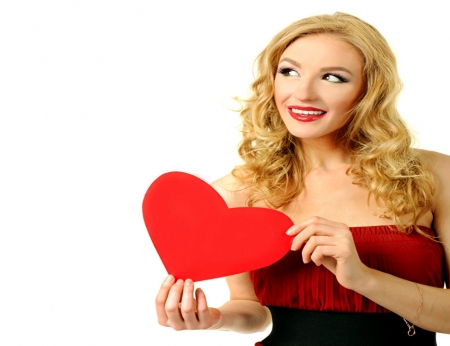 Happy Valentine Day - woman, blonde, heart, red