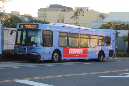 big blue bus - bus, road, buidling, blue