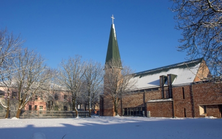 St. Dominic's church in Liepaja, Latvia - catholics, church, town, snow, winter, latvia