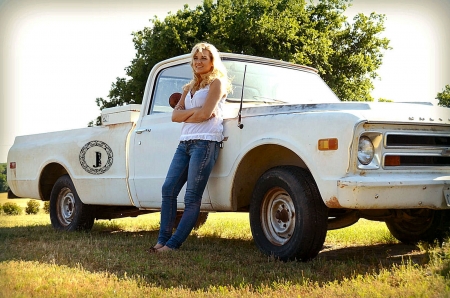 Her Chevy Truck . . - women, style, fun, female, truck, cowgirl, outdoors, western, chevy, pickup, blondes, ranch