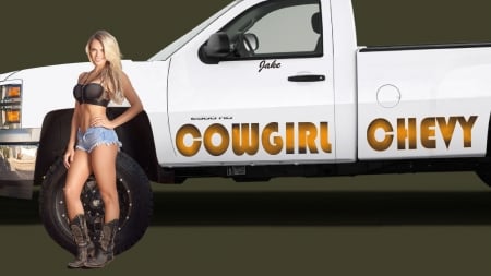 Cowgirl's Chevy . . - women, pickup, female, models, western, truck, cowgirl, style, outdoors, blondes, ranch, chevy